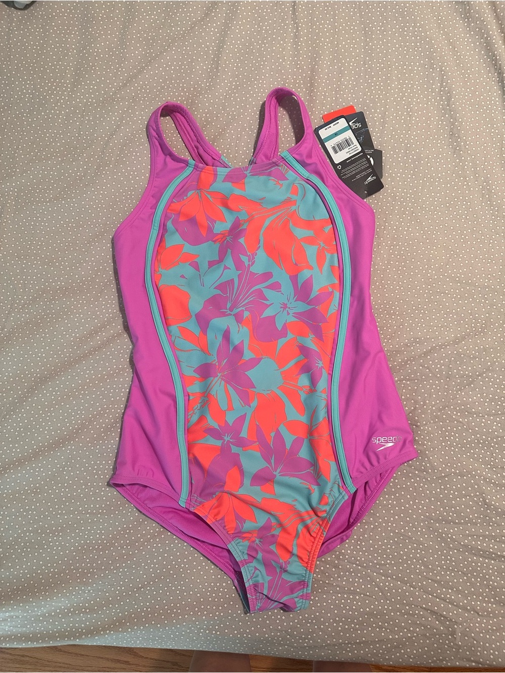 Speedo Girls Pink & Teal Floral One-Piece Swimsuit Size 16